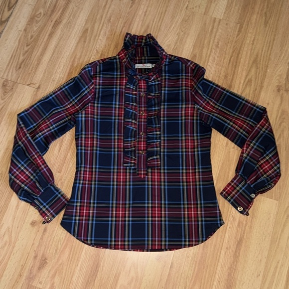 CK Bradley Devon Ruffle Plaid Blouse Size XS - Picture 2 of 5